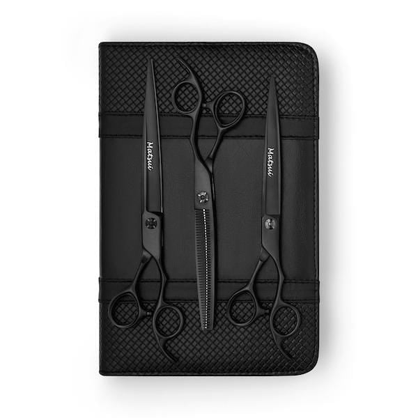 2020 Matsui Aichei Mountain Matte Black Scissor, Curved & Thinner Triple Set (2166732161097)